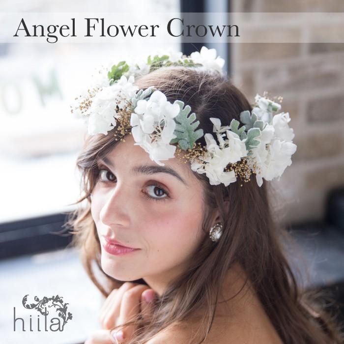 ホワイトの2連花冠 白_かすみ草_花かんむり_ドライフラワー_ホワイト