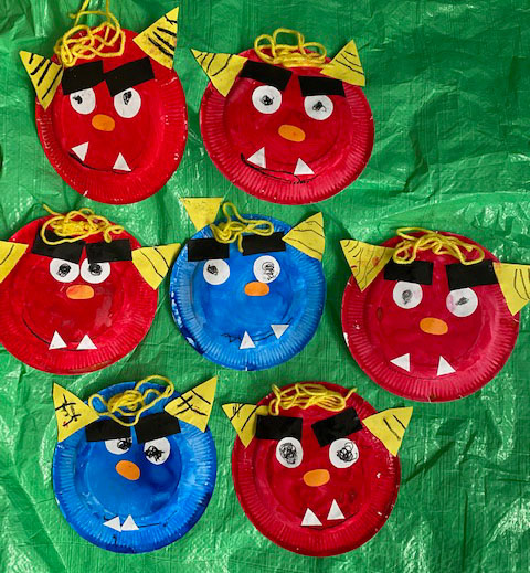 作品No.042「鬼の帽子 豆まきおもちゃ付き 」 保育士がの手作りおもちゃ