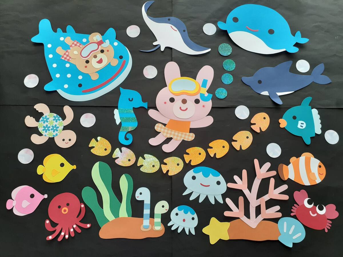 @haruharo_made ←他の投稿も見てね！, \ 夏の壁面飾り, すずらんテープにイラストを貼って！, 簡単海の壁面飾り！,海の生き物のイラスト販売！, 🍄のホームのリンクから「壁面飾り！」を押して、海の壁面飾りを押してね！, ☺︎ーーーーーーー☺︎ーーーーーーー☺︎,🍄きのぴ🍄, @haruharo_made, 「すぐに活用できる！」, 作って楽しい♡見てほっこり♡,