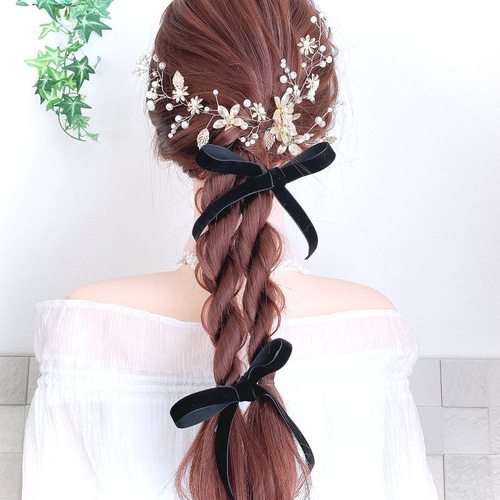 楽天市場 ヘッドドレス ピアス イヤリング ブライダル ウェディング 髪飾り 結婚式 花 ブライダルアクセサリー アクセサリー 編みおろし ゲスト編み下ろし 小枝アクセサリー 小枝 リーフ 葉 フラワー ゴールド かんざし ナチュラル ウエディング 成人式 演奏会