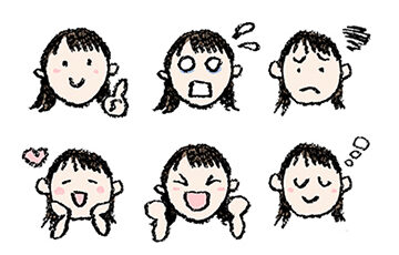 女性・お母さんの表情イラスト・喜怒哀楽の手描き素材えんぴつと画用紙