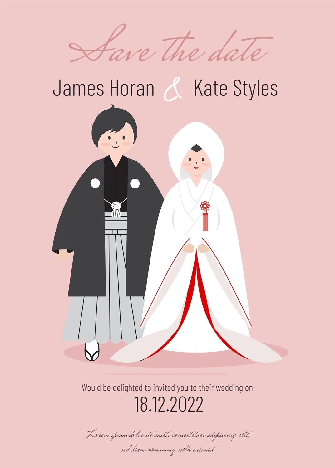 花と蔦を使ったシンプルな結婚式無料招待状