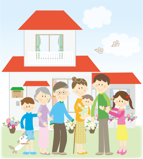 小さな子供の４人家族イラストのフリー素材イラストイメージ