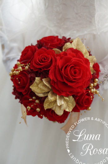 赤いピオニーと赤い薔薇のヘッドドレス 美女と野獣 成人式 赤 薔薇 結婚