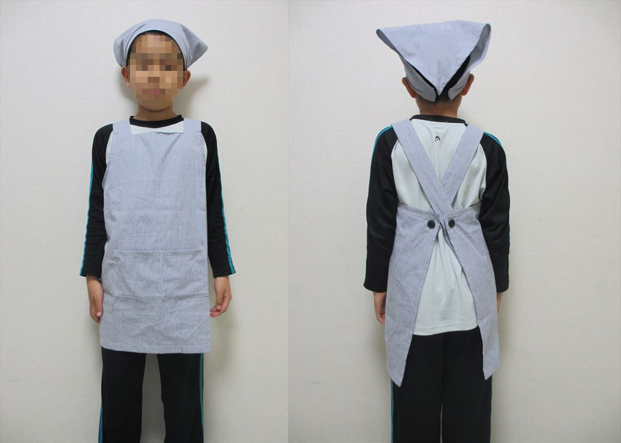 無料型紙ダウンロード ***ぬいものちくたく*** キッズエプロンと三角巾 うしろでひもを結ばないパターン