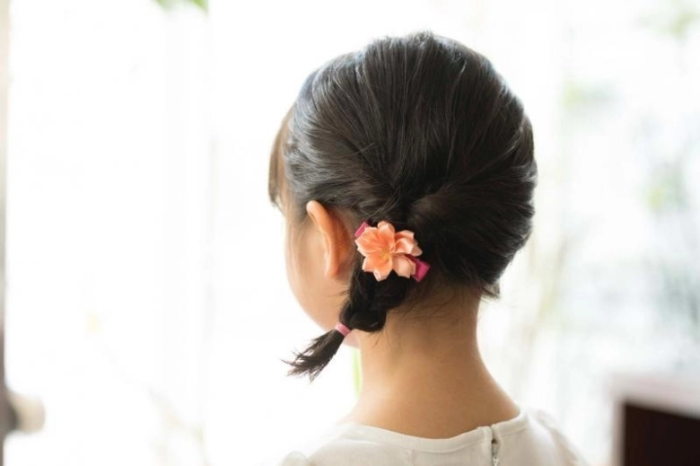 七五三 7歳 ヘアアップ&着付け 編み込みカチューシャ&カールアップ 和装ヘア 和髪 七五三髪型髪美館 ログハウス 美容室 ＆ Salon deMori 理容室