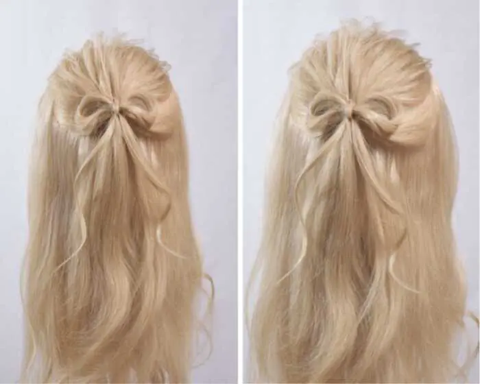 𓂃簡単リボンヘア❁˙⋆   保存しておくと後で見返せるよ꙳ @___har.hair_☜他のアレンジは𝚝𝚊𝚙ෆ̈   簡単にワンポイントになるリボンの作り方⑅⃛ 飾りゴムなしでも可愛い❤︎  𓂃𓈒𓏸❁  𝚙𝚘𝚒𝚗𝚝⋆𓈒☟  逆リンパしてねෆ̈ 下から上に! 𝚒𝚝𝚎𝚖⋆𓈒