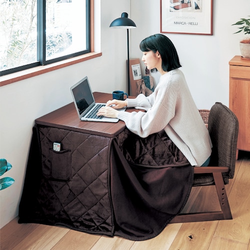 一人暮らしにおすすめ！２段階のハイ・ロー高さ調節可能なこたつテーブル『タット ブラウン 約80cmx50cmx40-70cm』 -ラグ・カーペット通販 びっくりカーペット