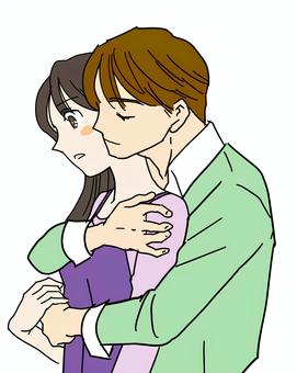 男は両方に座ってが後ろからハグ女性の写真素材・画像素材 Image 2966249