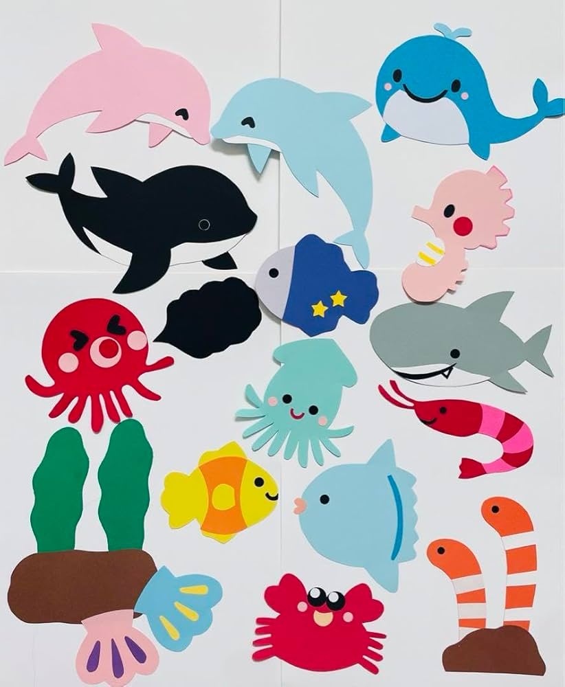 kimie gangi「海の生き物」を作ろう夏の壁面飾り型紙付き色画用紙7月8月魚カニたこくじら