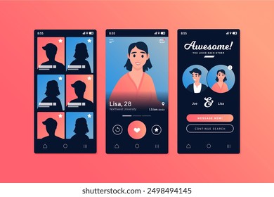 マッチングアプリ・出会い系サイトを利用する若い男女とアイコン セット Stock VectorAdobe Stock
