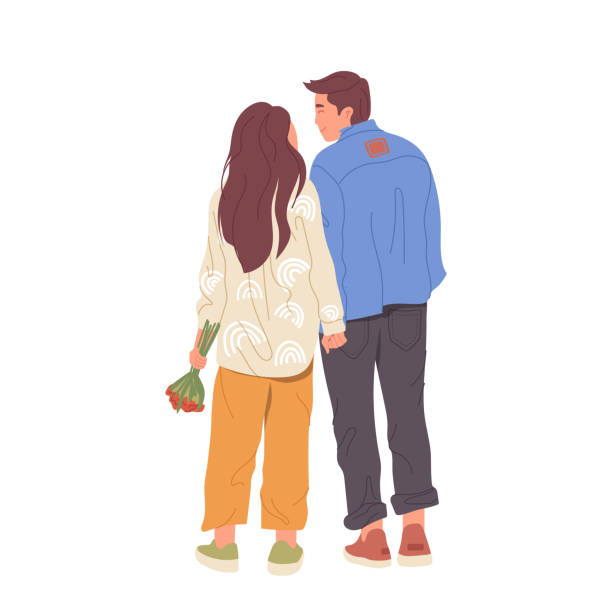 若いカップルが手をつないでいる後ろ姿のシルエット。デートのイメージ。のイラスト素材89755881- PIXTA