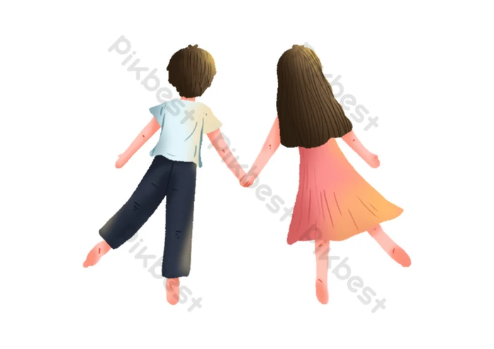 手をつなぐカップル：イラスト無料