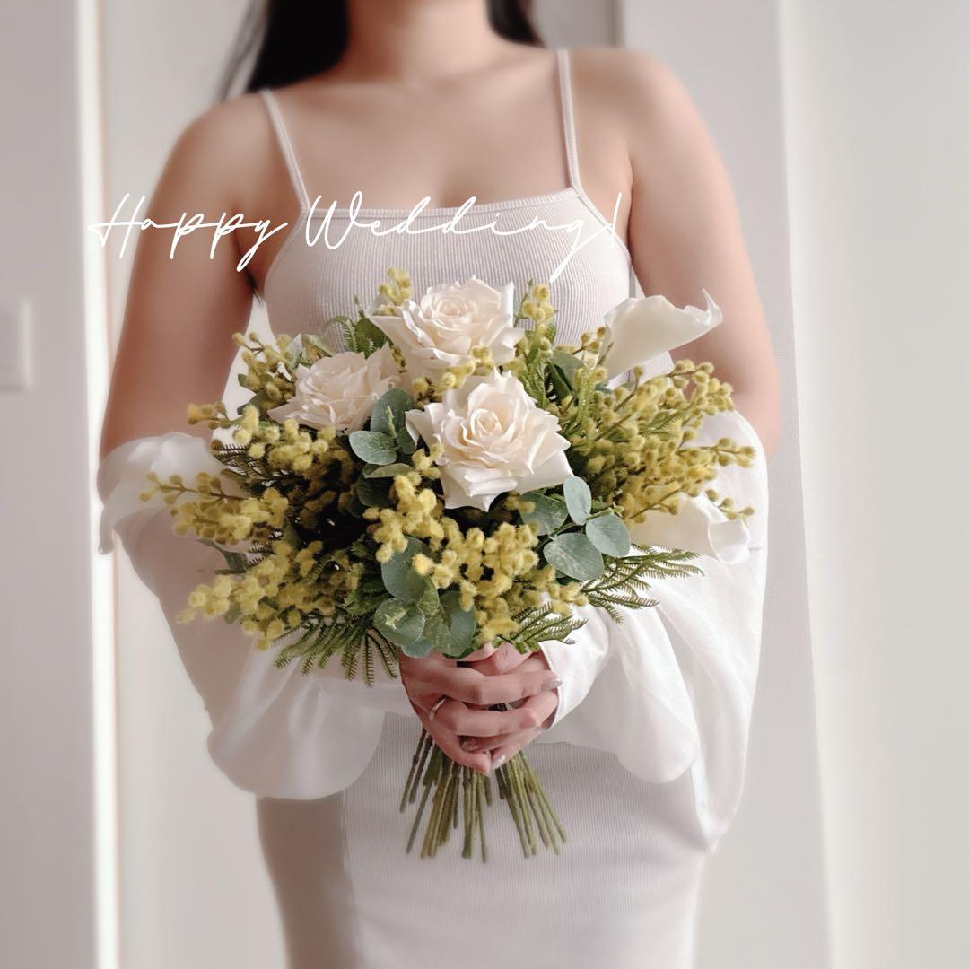 ウェディングブーケ＆ヘッドドレス ミモザとお花たちのナチュラルブーケ