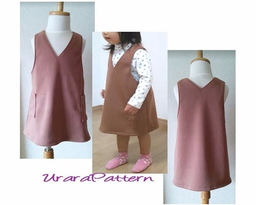 型紙 大人服 子供服 兼用 かわいい 簡単縫い代付き 2-002 ジャンパースカート 型紙 商用可能