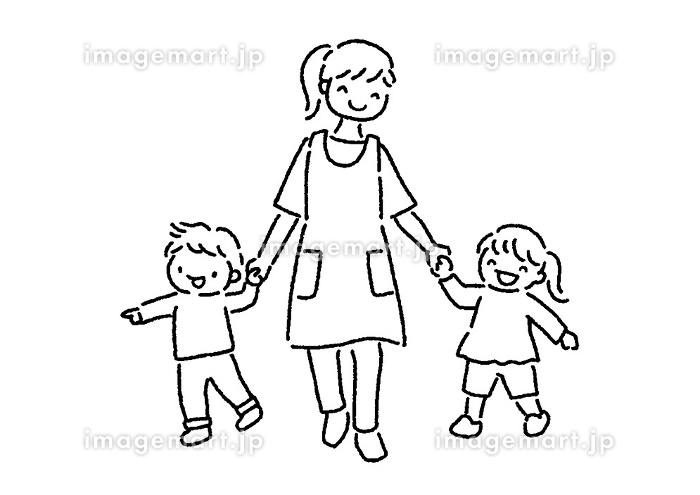 手をつないで歩く家族のイラスト - イラストの里
