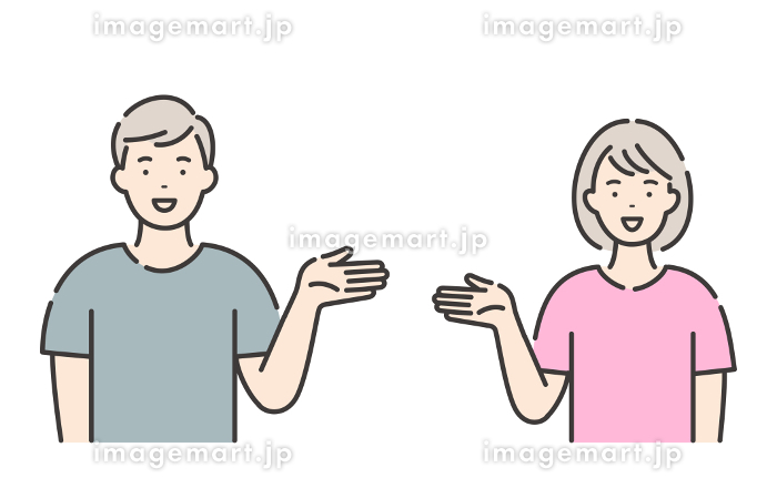 若い男女のカップル：紹介するポーズのイラスト素材223935055- イメージマート