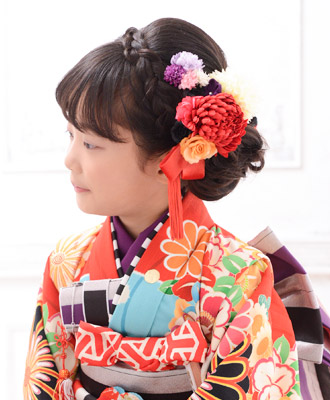 七五三 7歳 ヘアアップ&着付け 編み込みカチューシャ&カールアップ 和装ヘア 和髪 七五三髪型髪美館 ログハウス 美容室 ＆ Salon deMori 理容室