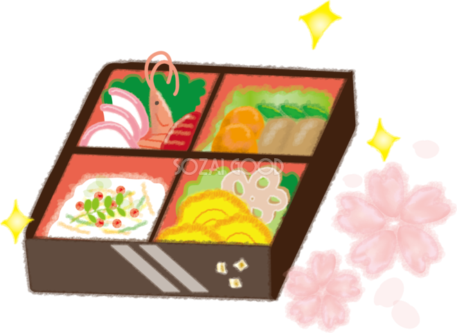 お花見 桜お弁当：イラスト無料