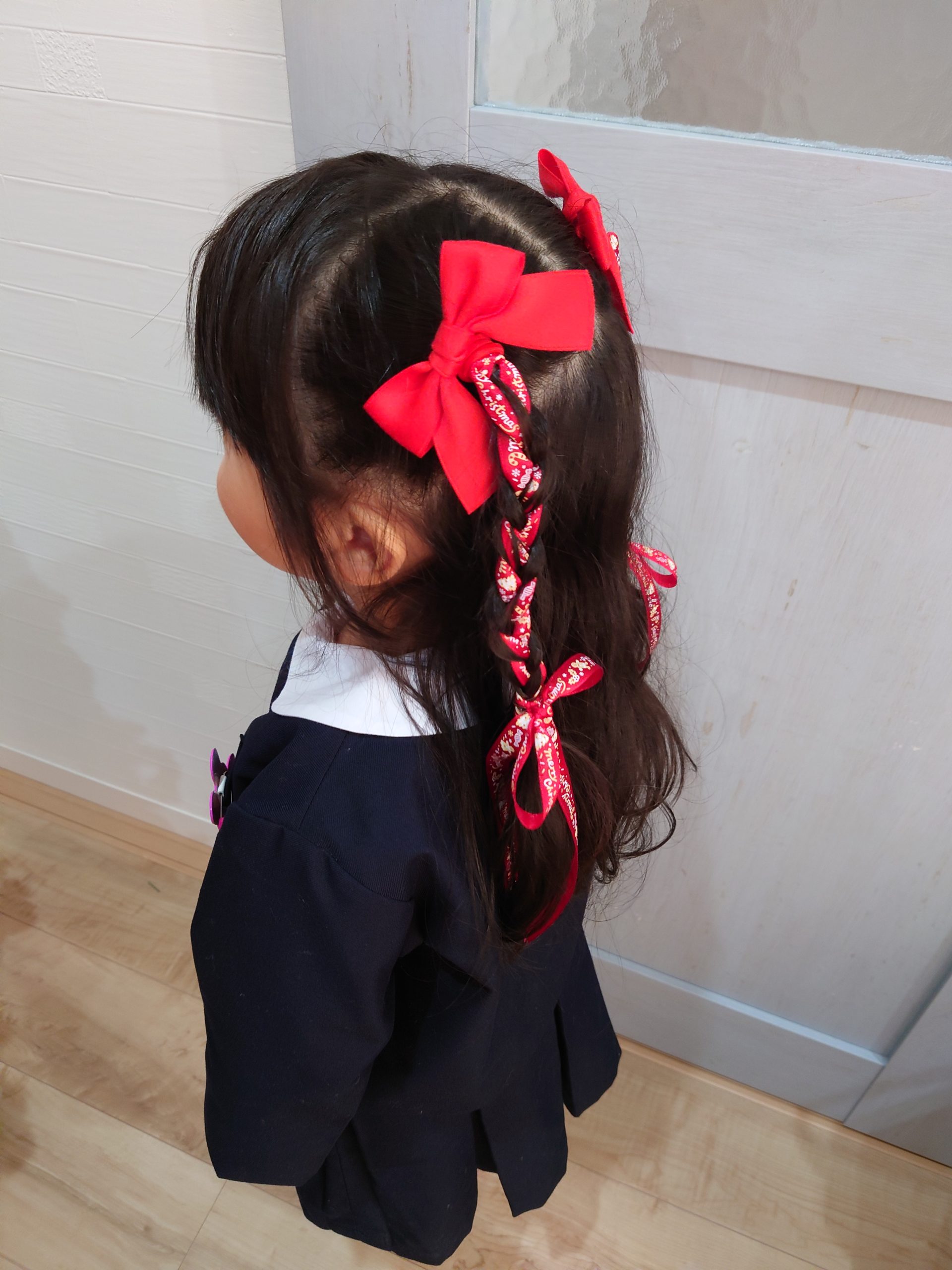 ダイソー 簡単ヘアアレンジ☆ラッピングリボン編み込み☆&あんふぁん