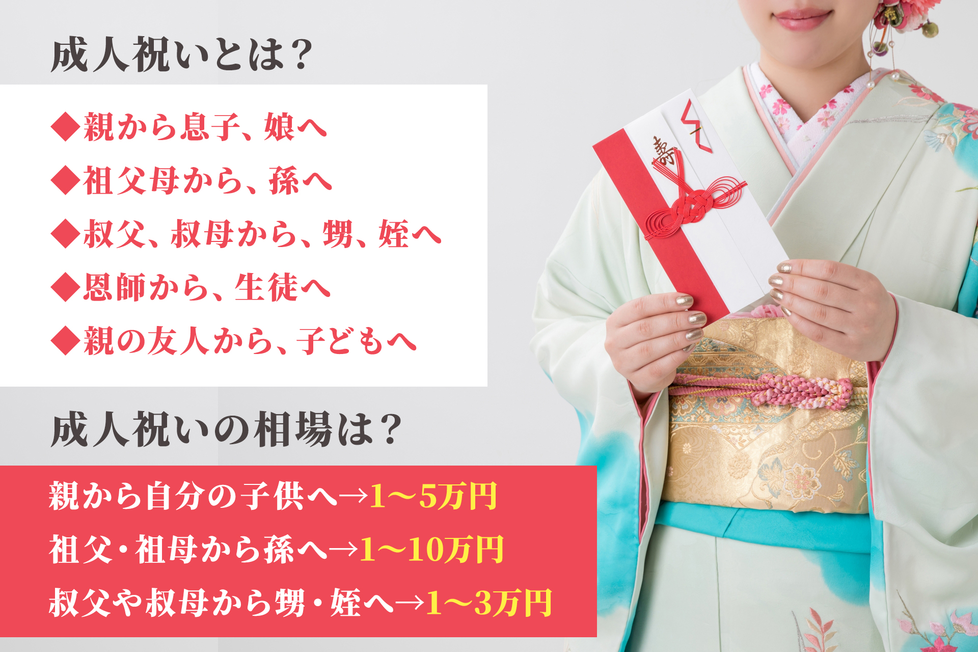 成人式のお祝いの相場はいくら？渡すときのマナーや準備のしかたについて解説！よみものTHE GIFT
