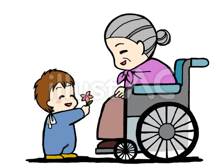 猫を抱いて車椅子に座るおばあちゃんのイラスト素材FYI04624909ストックフォトの Qlean Market キュリンマーケット