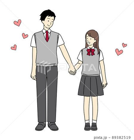 フリーイラスト手をつなぐ中学生のカップルパブリックドメインQ：著作権フリー画像素材集