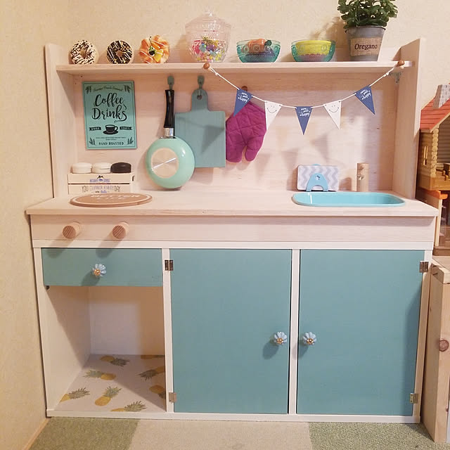 100均一×段ボールでDIY おままごとキッチン手作りしました