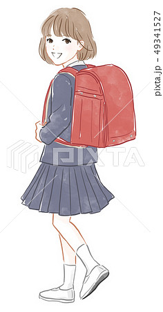 大きなランドセルを背負って後ろを振り返る小学生の女の子のイラスト素材106431822- PIXTA