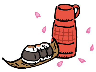 桜とお花見弁当のイラストフリー素材 イラストミント