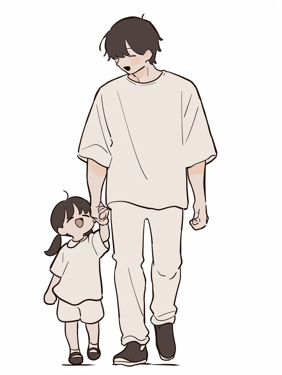 手を繋いで歩く娘とママの無料 フリー イラストかわいい手描きの無料素材「てがきっず」保育園・小学校・介護施設にぴったりのフリー素材イラスト