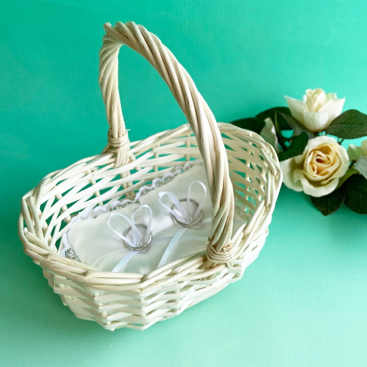 楽天市場 ラウンドバスケット リングピロー 完成品 ミルキーホワイト ハート型リングクッション 結婚式 人前式 カゴ かご ワイヤー :Hitomiの幸せデリバリ