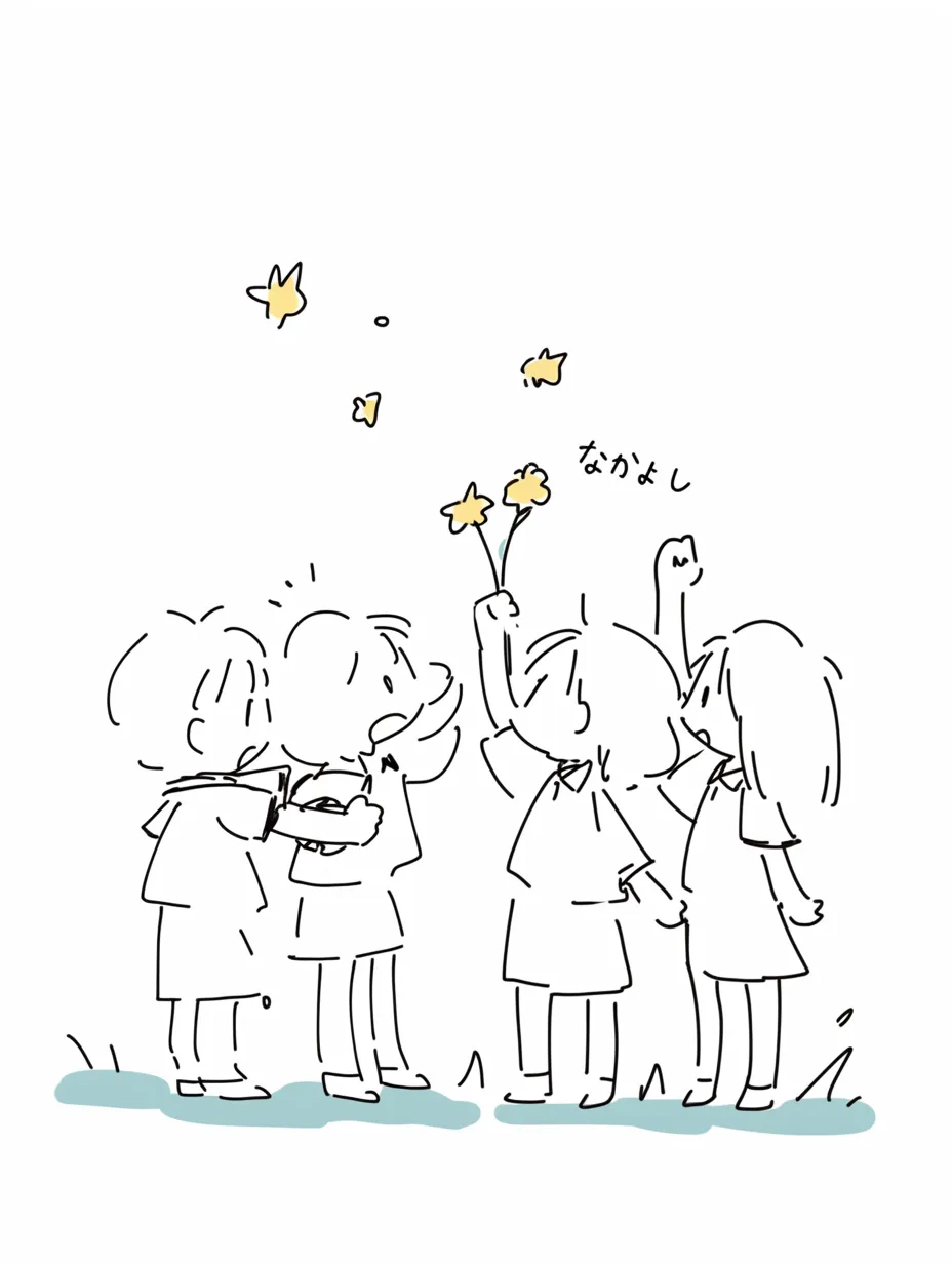 シンプル点目 仲良し小学生 お友達PNG：イラスト無料