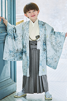 5歳七五三袴 レンタル 赤 家紋龍