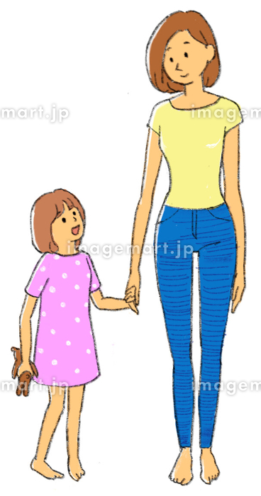 手をつなぐ園児とお母さんのイラスト素材FYI04575869ストックフォトの Qlean Market キュリンマーケット