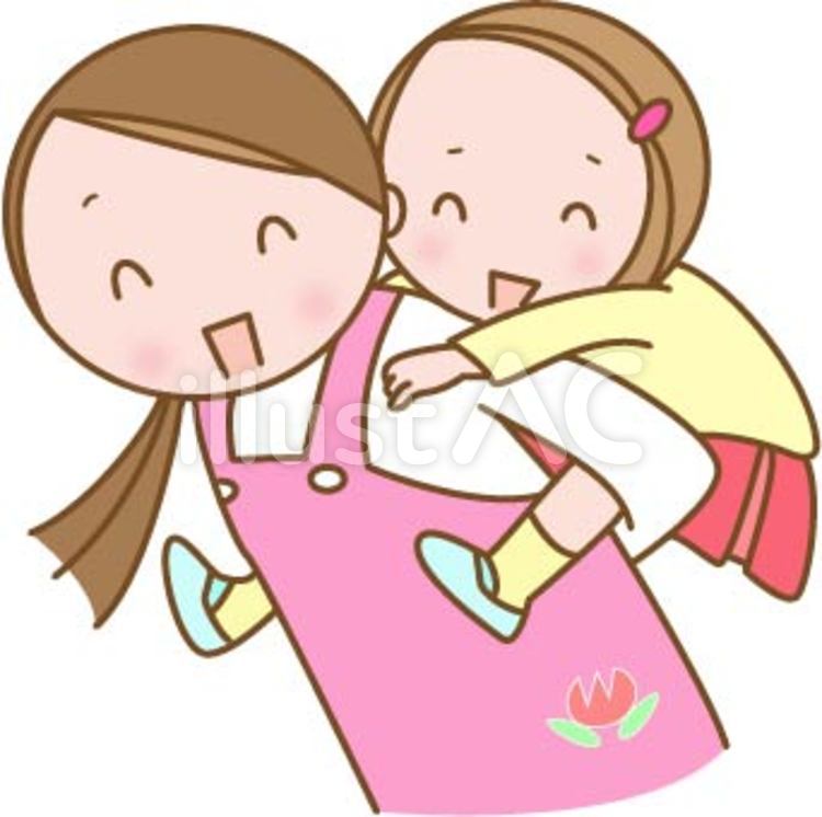 おんぶするイラスト ママ- イラストくん