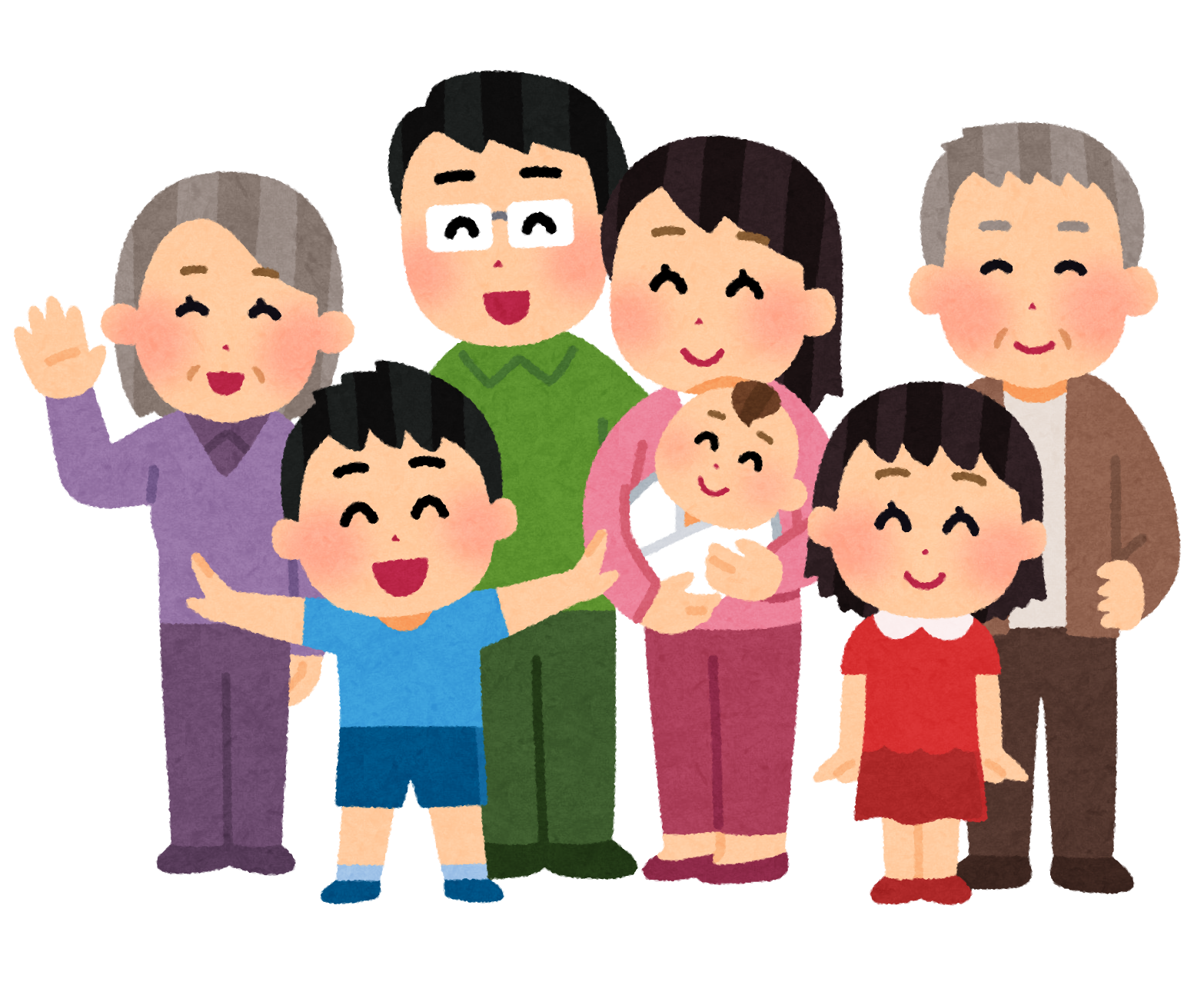 桜を花見をしながら宴会をする９人家族 無料イラスト素材Good