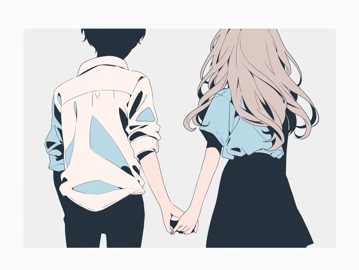 幸せそうに手をつなぐカップルの線画イラストのイラスト素材FYI08108422ストックフォトの QleanMarket キュリンマーケット