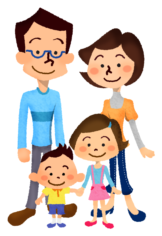 楽しそうに笑っている5人家族の顔の水彩イラスト水彩の挿し絵屋さん