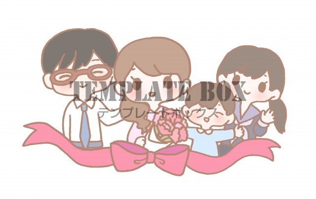 座っている仲良しの家族のフリーイラストフリーイラスト・クラシック フリクラ