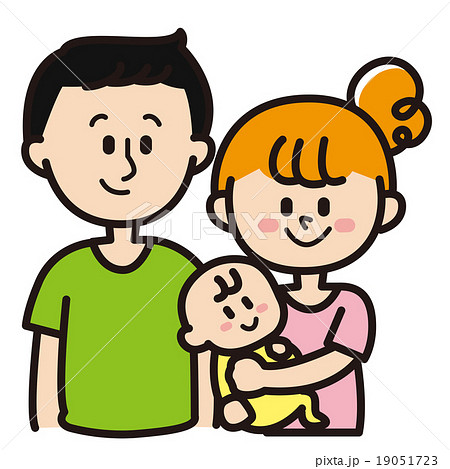 フリー素材入学式の家族のイラスト。お父さんとお母さんと男の子