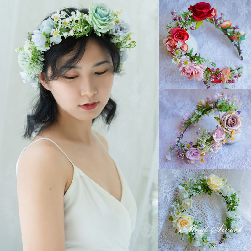 楽天市場 結婚式 花冠 花かんむり ウェディング 花嫁 ブライダル フラワーティアラ ヘッドドレス ナチュラル 髪飾り 造花 花かんむり 白 イエローピンク ブルー 赤 : ミートスウィート
