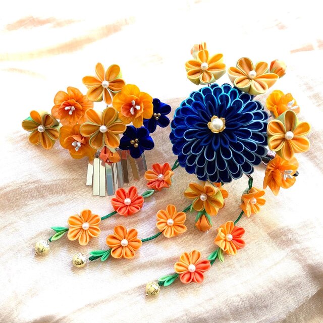 つまみ細工髪飾り 藤紫 蝶 卒業式 結婚式 七五三 ハンドメイド