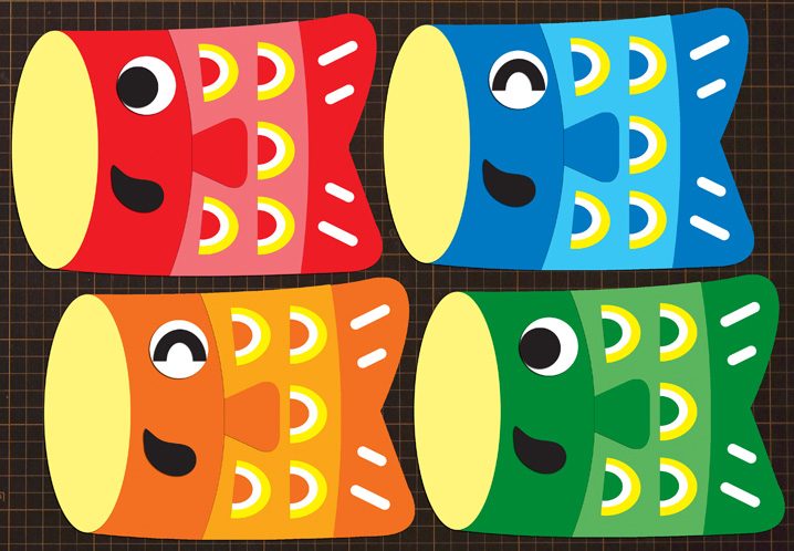 包装紙やホイル折り紙で大きなこいのぼりの壁面世界文化ワンダ