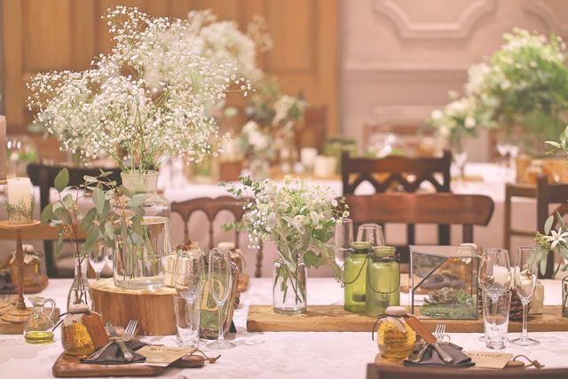 メインテーブル装花 豊洲CAFE;HAUS 豊洲カフェハウス 様ウェディングブーケのプチソレイユ オーダーメイドブライダルブーケ&装花