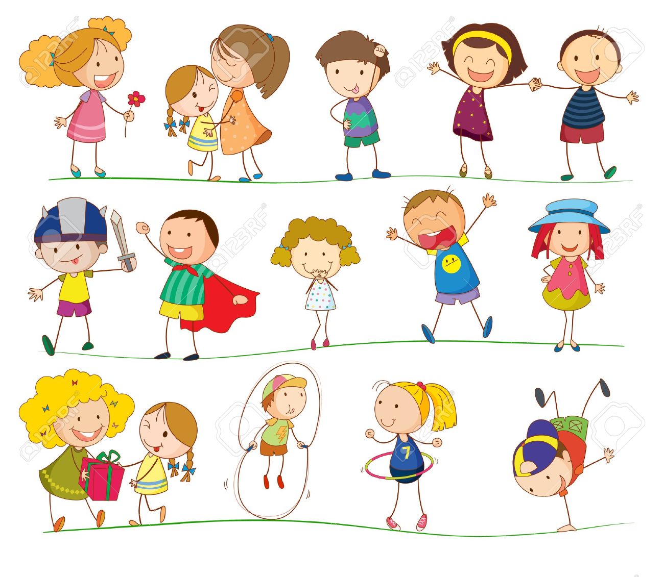 おもちゃで遊ぶ子どもたちのイラスト素材FYI07974024ストックフォトの Qlean Market キュリンマーケット