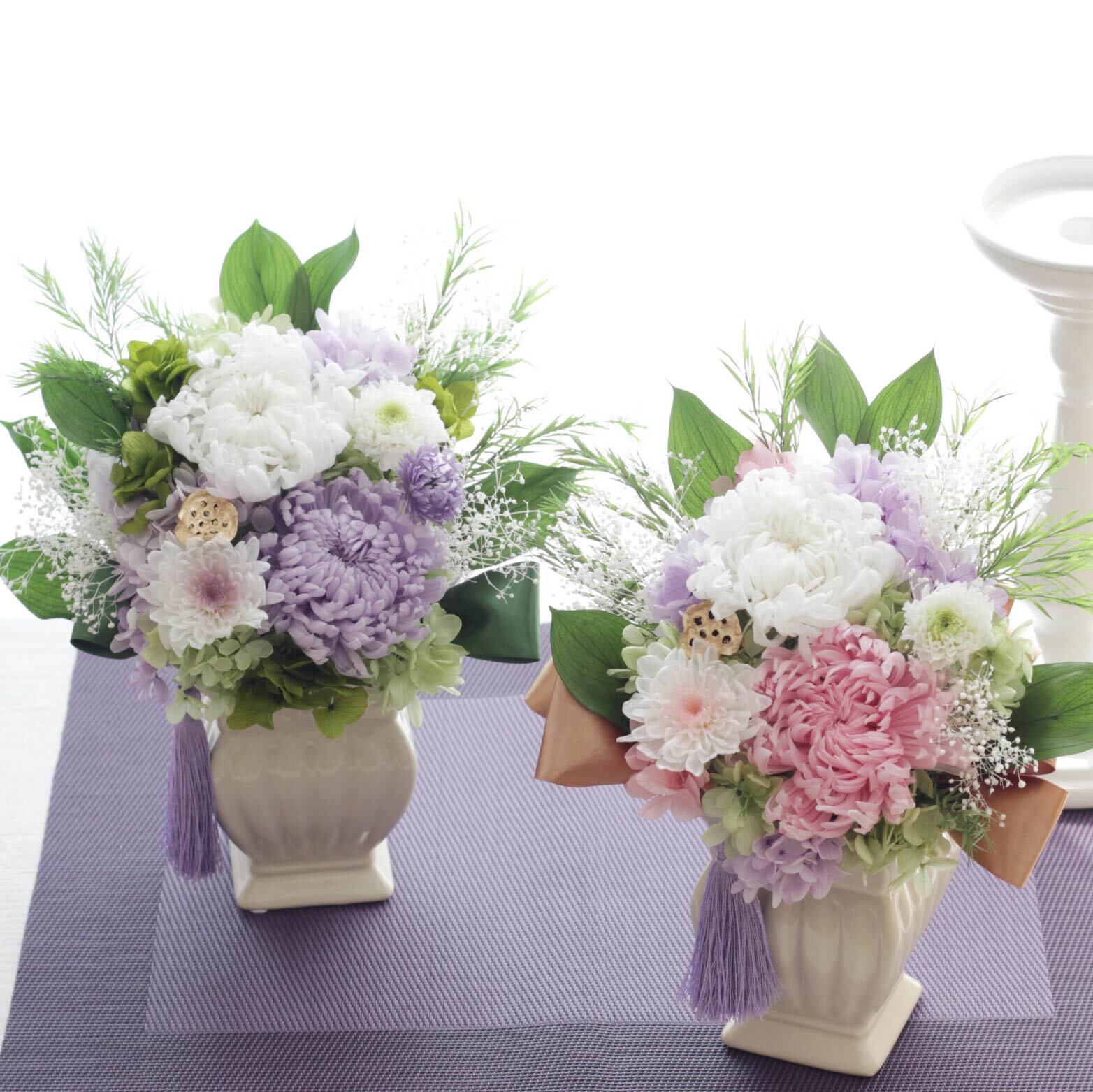 お墓・仏壇用の造花ミニ供花 アリウムとアンスリュームのコンパクト仏花 造花 アートフラワーの通販店 あーとみゆき