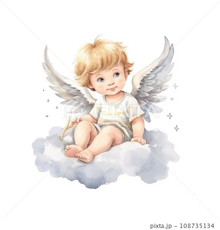 かわいい赤ちゃんの天使イラストのフリー素材イラストイメージ